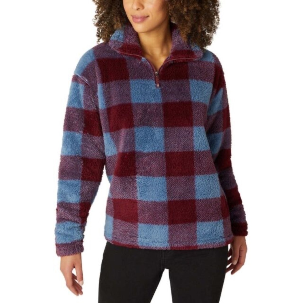 EDDIE BAUER Plaid Fleece Mock Neck Pullover, Size Medium